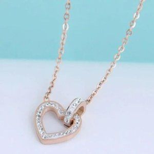 Necklace Interlocking O and Heart Pave Crystal Rose Gold-Plated Titanium Steel